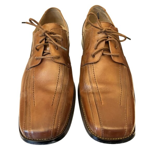 Stacy Adams Mens Square-Toe Leather Oxford Dress Shoes Tan Lace-Up Size 10.5M - Picture 2 of 11